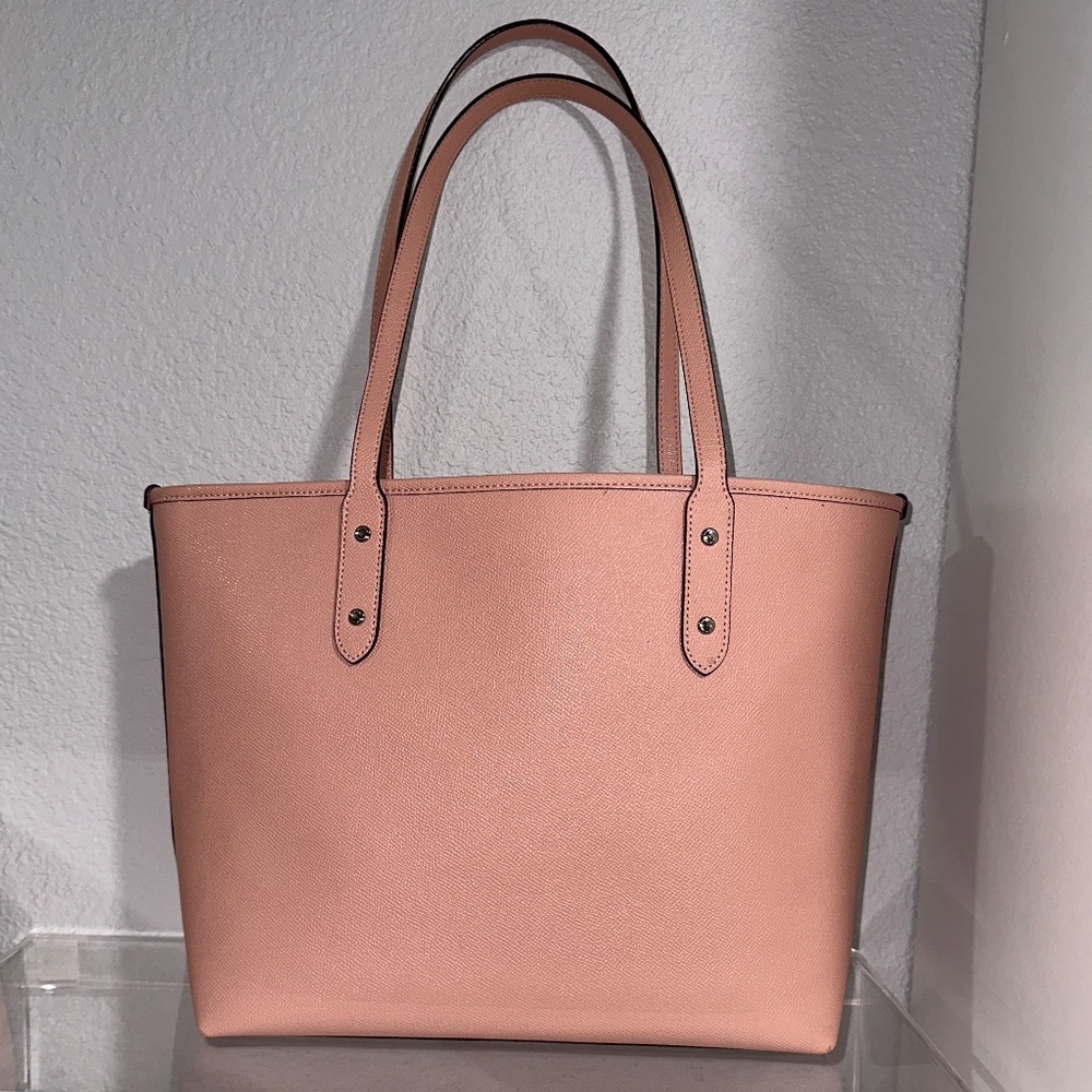 バッグ Coach Turnrock Pink Leather Tote Bag Coach Pink & Red Turnlock Shopper Tote Handbag !! #9367